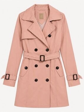 Etam Paris Premium Collection Blush Pink Double Breasted Belted Trench Coat